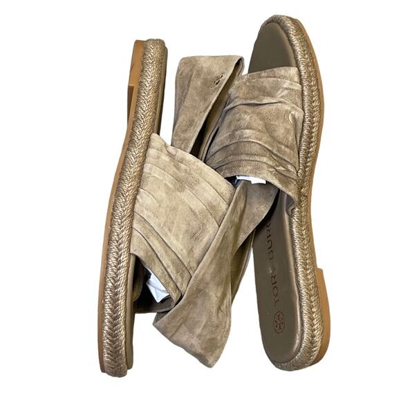 Tory Burch Gathered Slingback Strap Flat Kid Suede Espadrille Sandals Size 7.5 - Picture 8 of 9